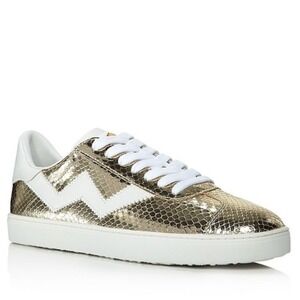 Stuart Weitzman Daryl Snake-Embossed Gold Leather Sneaker - 11.5B/ 42 E